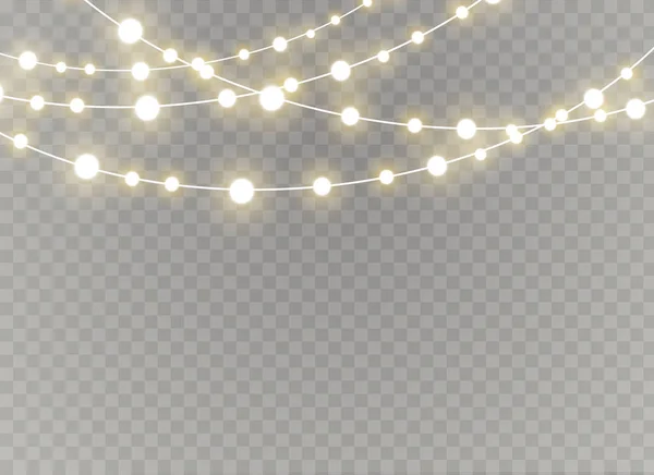 Luzes de Natal isolado elementos de design realista. Luzes brilhantes para Xmas Design de cartão de felicitações de férias. Guirlandas, decorações de Natal. — Vetor de Stock