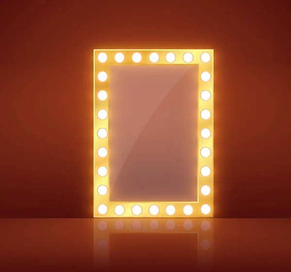 Espejo de maquillaje aislado con luces de oro. Ilustración vectorial . — Vector de stock
