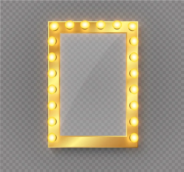 Make-up spiegel geïsoleerd met gouden lichten. Vectorillustratie. — Stockvector