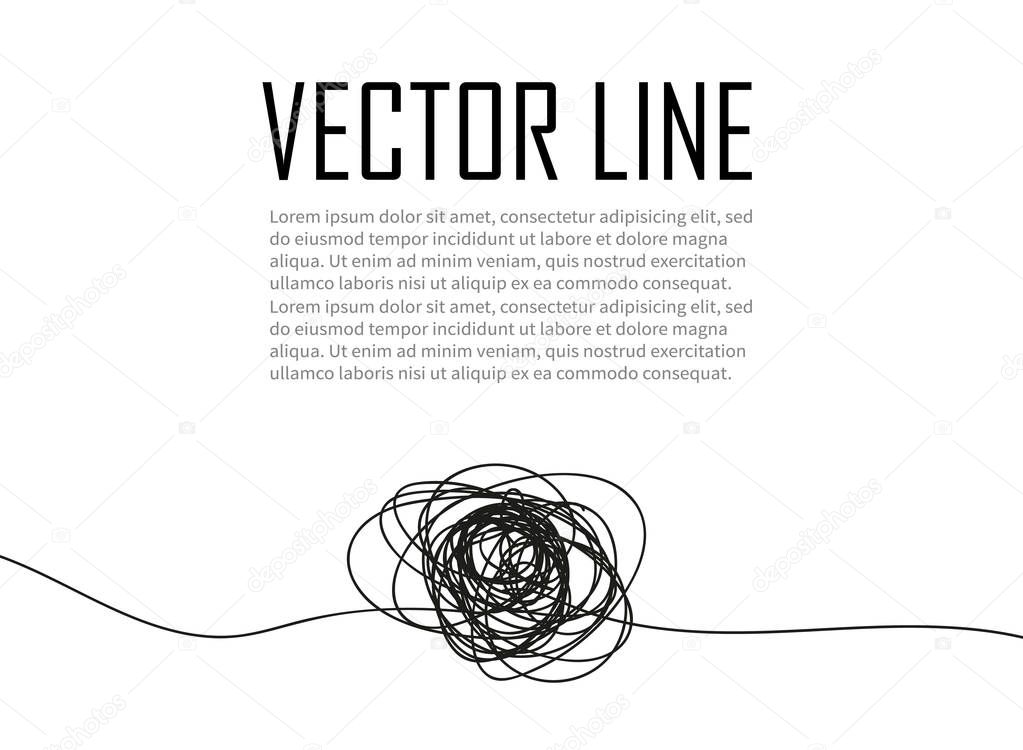 A thread drawn from the hand. Hand drawn object from the beginning and the end. Isolated scrawl sketch on white background.