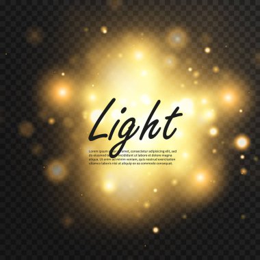 Altın kızdırma parçacıklar bokeh. Glitter etkisi. Sparkles ile patlama. Altın pırıl pırıl parlayan ve yıldız. Vektör şenlikli çizim parlak parçacıklar. Yangın yıldız üzerinde şeffaf izole.