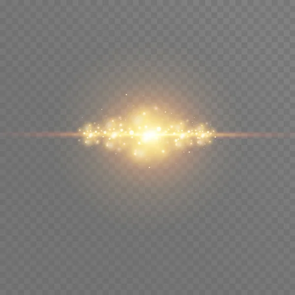 Explosión de luz brillante blanca sobre fondo transparente. Ilustración vectorial efecto de luz decoración con rayo. Una estrella brillante. Sol brillante translúcido, destello brillante. Centro vibrante flash — Vector de stock