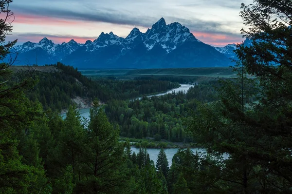 Solnedgång Snake River Viewpoint Grand Teton National Park — Stockfoto