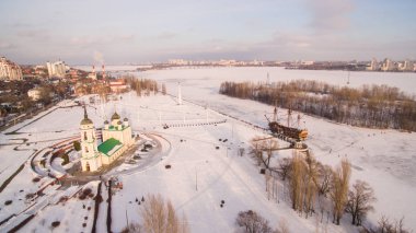 Admiralty Meydanı ve Anıtı Rusya'da Voronezh kış hava manzaraya inşa edilen ilk gemi