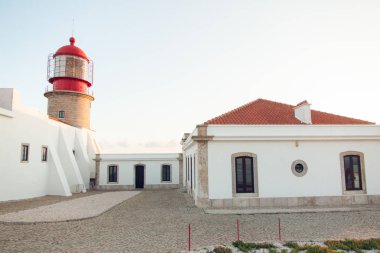 Cape Sagres Portekiz, Portekiz batı çoğu yer büyük deniz feneri standında.