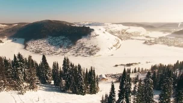 Aerial view of Minyar city in Chelyabinsk region at winter — Stock Video