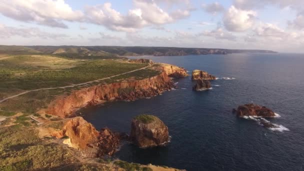 Фабрегас вид на океан и скалы Португалии, недалеко от Каррапаты, Рота-Висентина . — стоковое видео