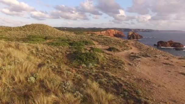 Красивые скалы на западном побережье Португалии возле Каррапатейры, Рота Вичентина . — стоковое видео