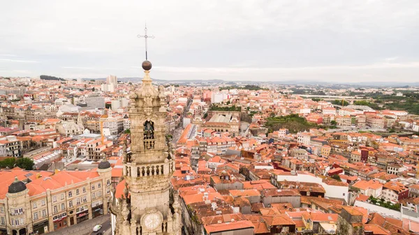 Porto cityscape with famous bell tower of Clerigos Church, Portugal aerial view — Stock Photo, Image