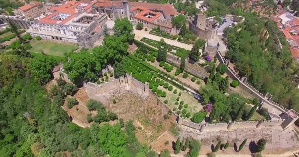 Vzdušný pohled na klášter Kristův v Tomaru, Portugalsko — Stock video