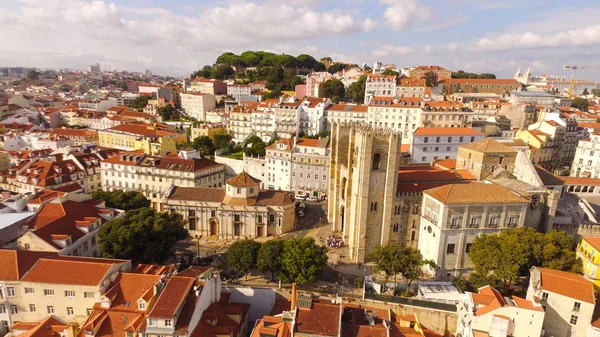 Lisbon Cathedral at sunny day and historical part of Lisbon , Portugal Aerial view