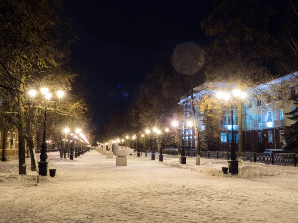 Tıp Üniversitesi Lenina sokak kışın gece - Ufa, Rusya, 08.01.2017