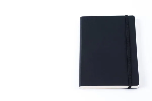 Černý kožený notebook izolované na bílém pozadí — Stock fotografie