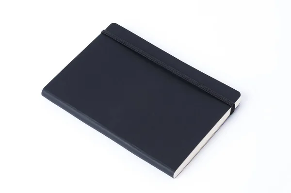 Black leather notebook isolated on white background — Stock Photo, Image