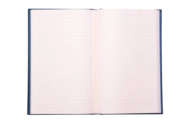 Cuaderno de cuero de papel en blanco abierto sobre fondo blanco . — Foto de Stock