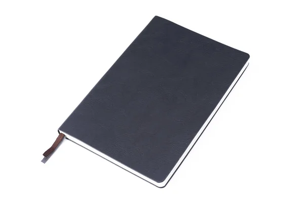 Notebook in pelle nera isolato su sfondo bianco. — Foto Stock