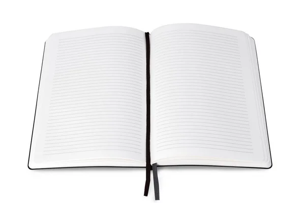 Abra o caderno de papel em branco no fundo branco . — Fotografia de Stock