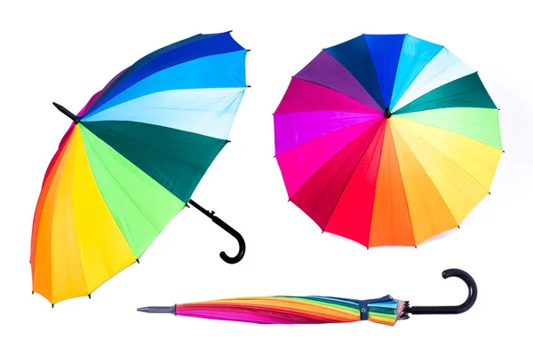 Guarda-chuva arco-íris no fundo branco . — Fotografia de Stock