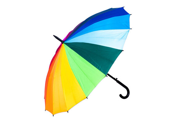 Rainbow umbrella on white background.