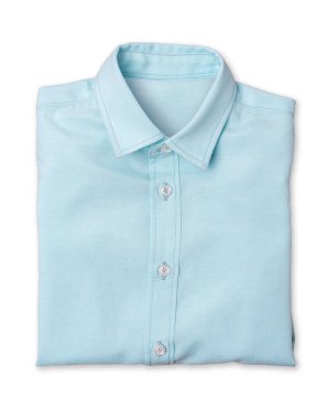 Yeni mavi gömlek uzun beyaz arka plan üzerinde.