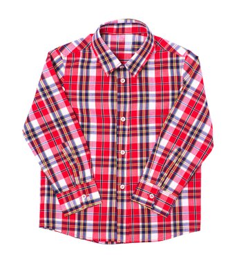 Kırmızı ekose gömlek beyaz arka plan üzerinde katlanmış