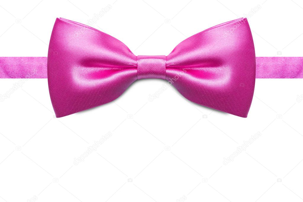 Pink bow tie isolated on white background.