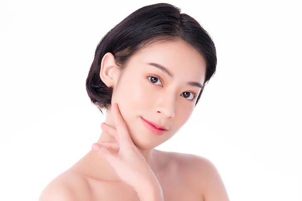 Beautiful Young Asian Woman with Clean Fresh Skin. Face care, Facial treatment, on white background, Beauty and Cosmetics Concept — Stock Photo, Image