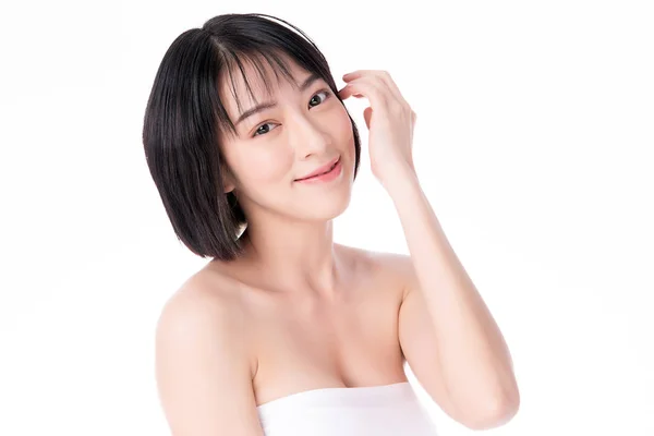 Portrait beautiful young asian woman clean fresh bare skin concept. Asian girl beauty face skincare and health wellness, Facial treatment, Perfect skin, Natural make up, on white background. — 스톡 사진