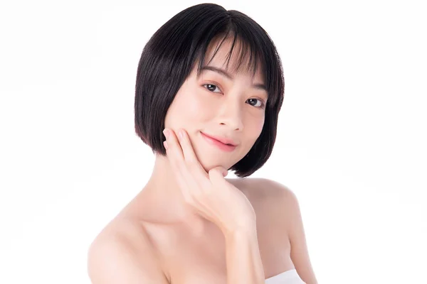 Belle jeune femme asiatique avec peau fraîche propre. Soins du visage, Soins du visage, sur fond blanc, Concept Beauté et Cosmétiques — Photo