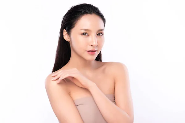 Portrait beautiful young asian woman clean fresh bare skin concept. Asian girl beauty face skincare and health wellness, Facial treatment, Perfect skin, Natural make up, on white background. — 스톡 사진