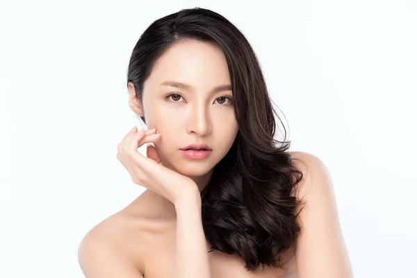 Portrait beautiful young asian woman Portrait beautiful young asian woman clean fresh bare skin concept. Asian girl beauty face skincare and health wellness, Facial treatment, Perfect skin, Natural makeup, on white background. fresh bare skin conce — 스톡 사진
