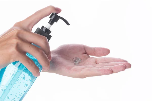 Hand Man Applying Alcohol Gel Make Cleaning Clear Germ Bacteria — Stock Photo, Image