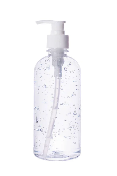 白底隔离的即时防腐手洗透明凝胶瓶 — 图库照片
