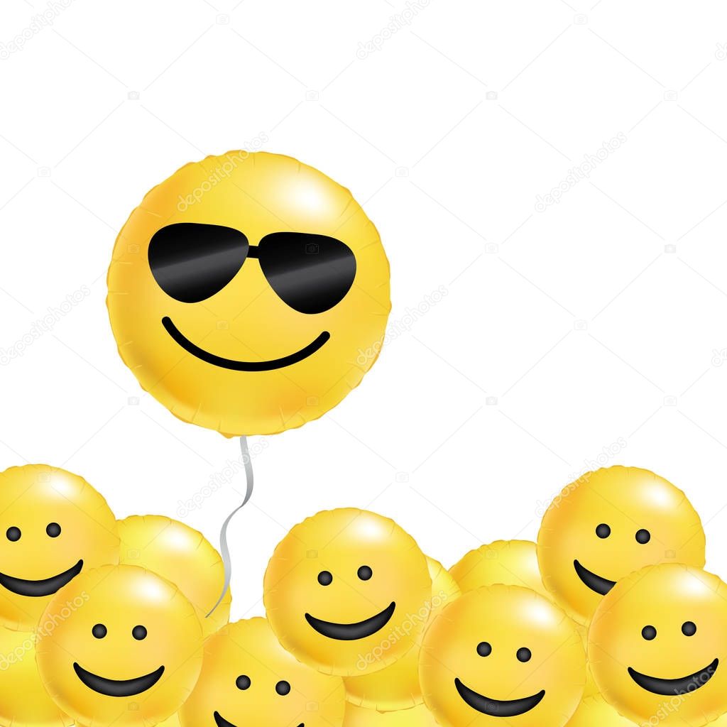 Yellow Balloons Cool Smile Smiling Emoticon Black Sunglasses Emoji Yellow Balloon Smile Background Fun Character People Bright Smiley Comic Text Humor Message Corporate Culture Hierarchy Premium Vector In Adobe Illustrator Ai
