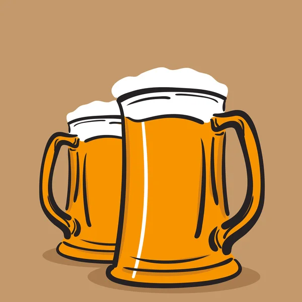 Print vector illustration of two a glass of beer — Stock Vector