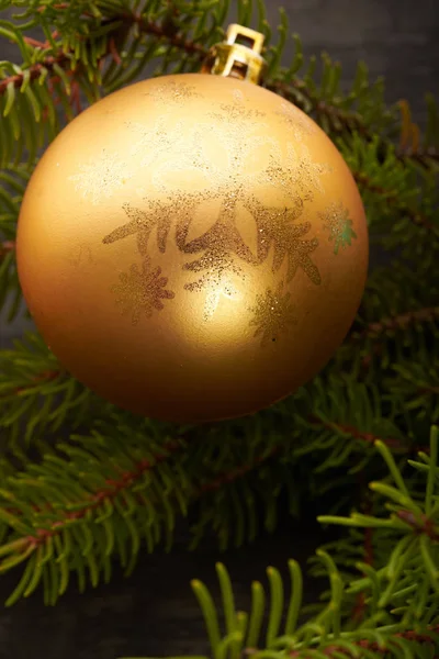 Christmas tree and decorations on wooden background — Stock Photo, Image