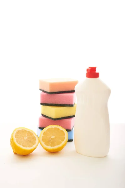 Detergent for dishes and lemon izolate — Stock Photo, Image