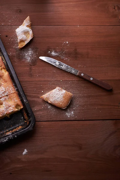 Шарлотта яблучний торт на сковороді і скибочки торта — стокове фото