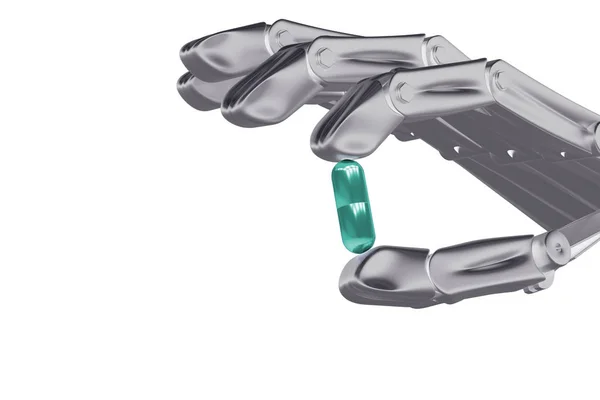 Illustrazione 3d, pillola di tenuta robot mano — Foto Stock