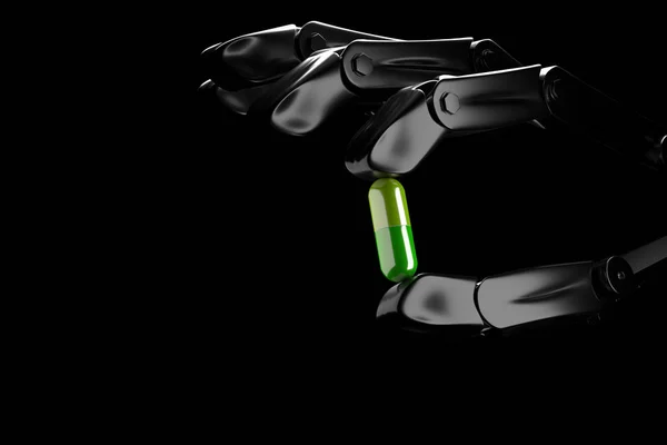 3D απεικόνιση ρομπότ χέρι κρατά χάπι — Φωτογραφία Αρχείου