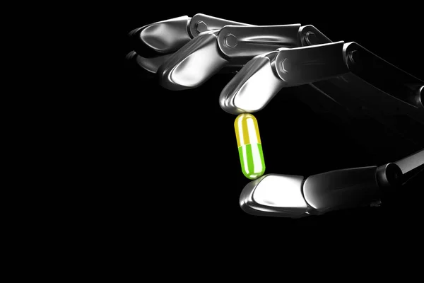 3d illustration robot hand keeps pill — Stock Photo, Image