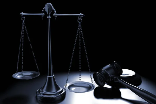3d illustration scales and judges gavel — Stock Photo, Image