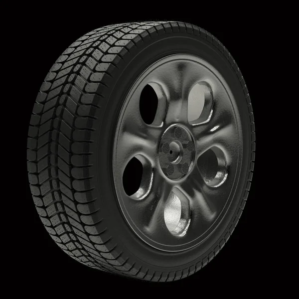 Автомобільні колеса з титановим диском на чорному тлі — стокове фото