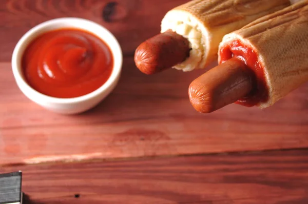 Two hot dogs with ketchup — Stock Photo, Image