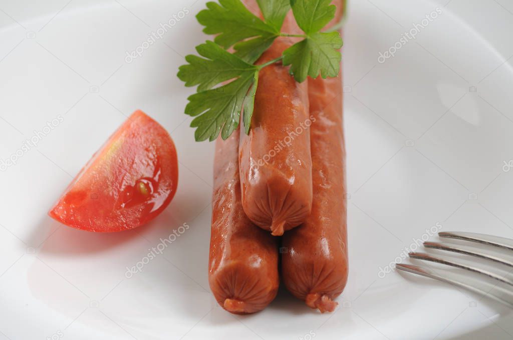 Sausages on a white background