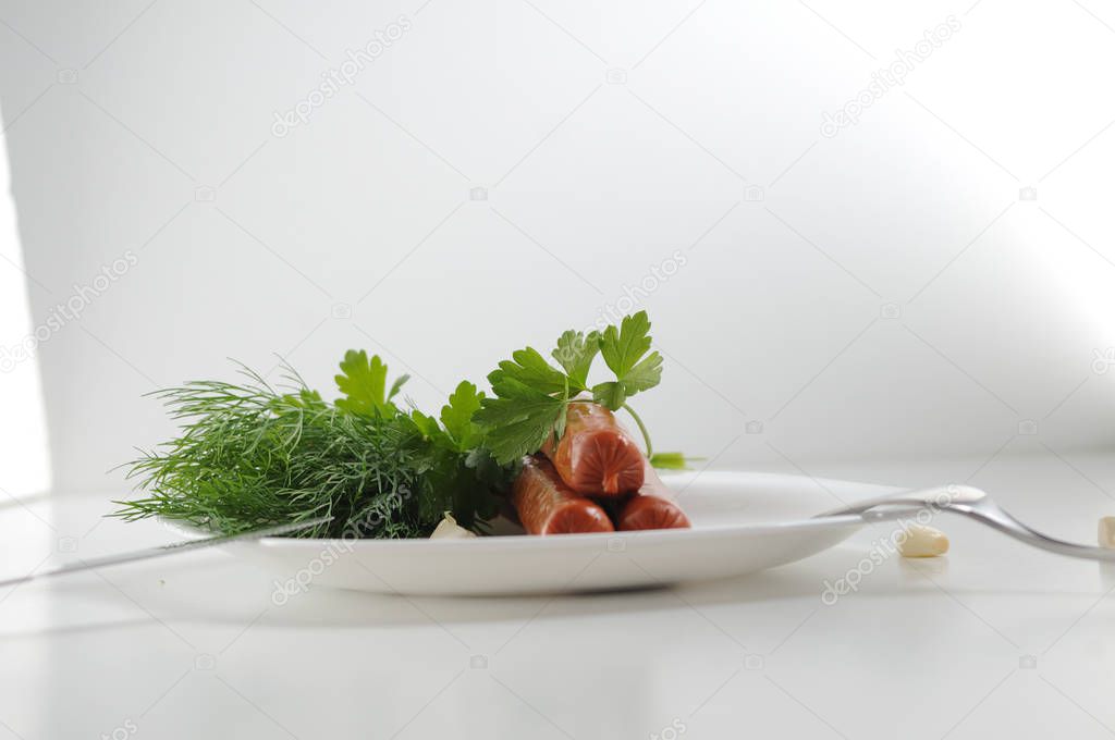Sausages on a white background