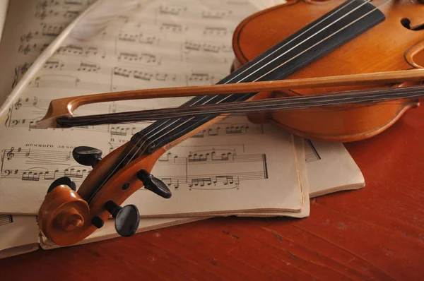 Violin and notes on the table — Stock Photo, Image