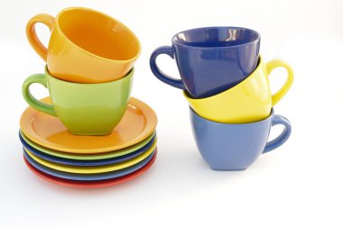 colored cups and plates clipart
