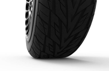 3D araba tekerlek üzerinde beyaz bir arka plan resmi