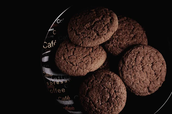 Вівсяне Печиво Чорна Столова Тарілка — стокове фото